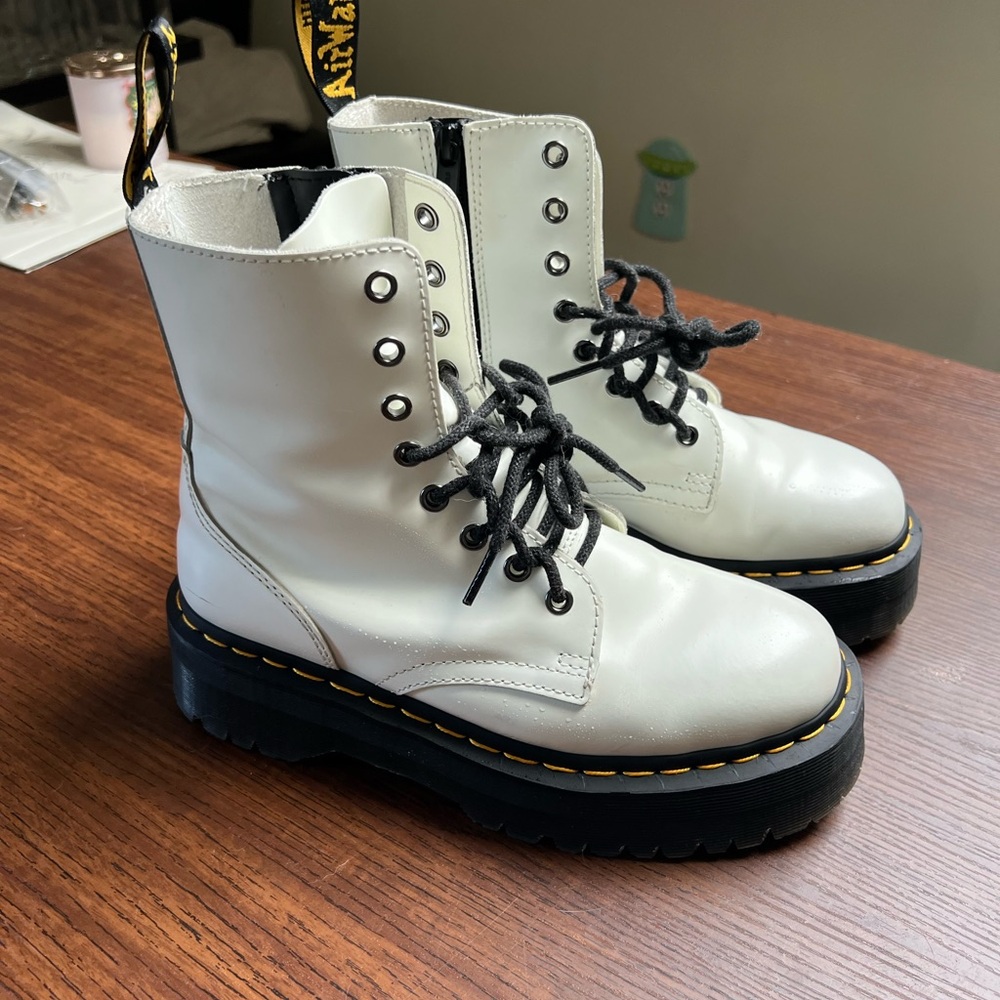 Dr. Martens White Platform Leather Women's Boots - Picture 2 of 9